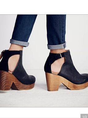 Free People Black Platform Cutout Ankle Clog with Wood-Effect Heel Size EU 40